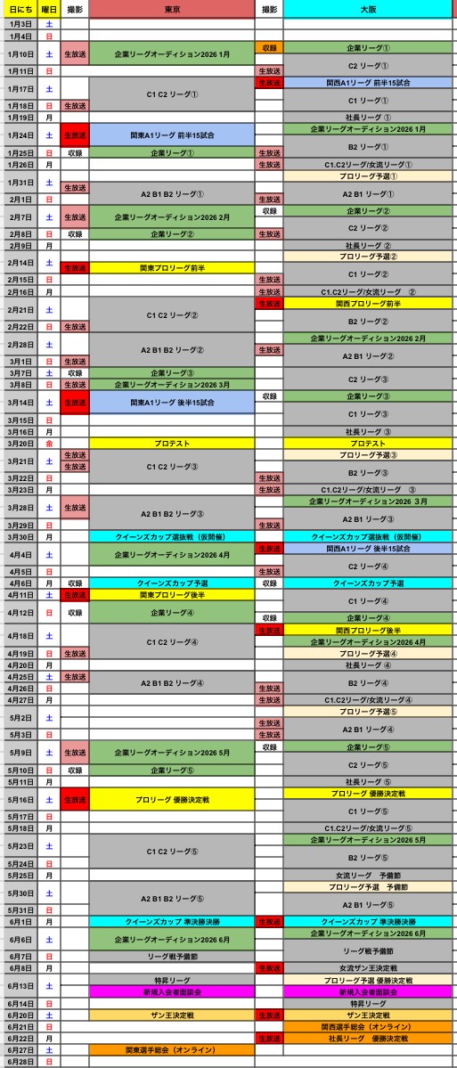 ザンリーグ 2026前期予定